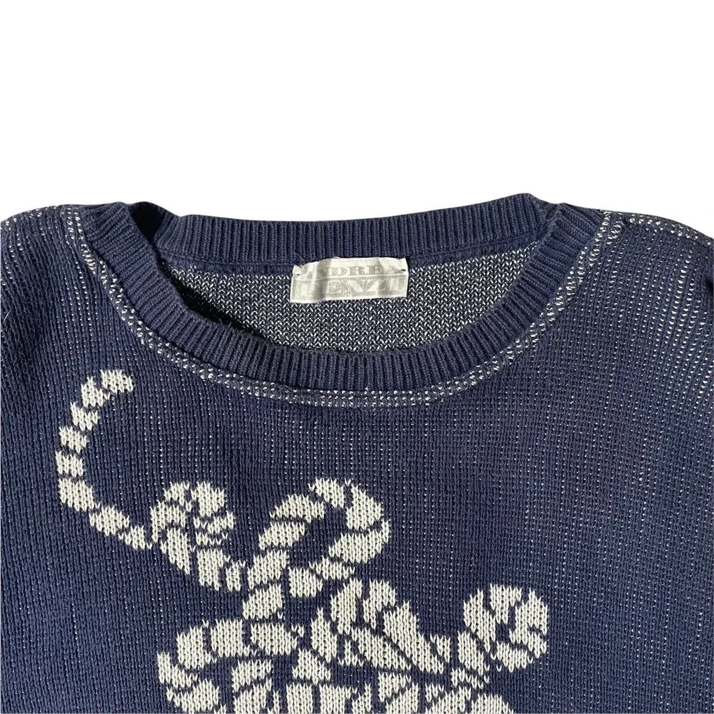 Vintage Andrea Fenzi Italy Men’s Crew Neck Pullover Sweater Blue Rope Sz‎ L 50